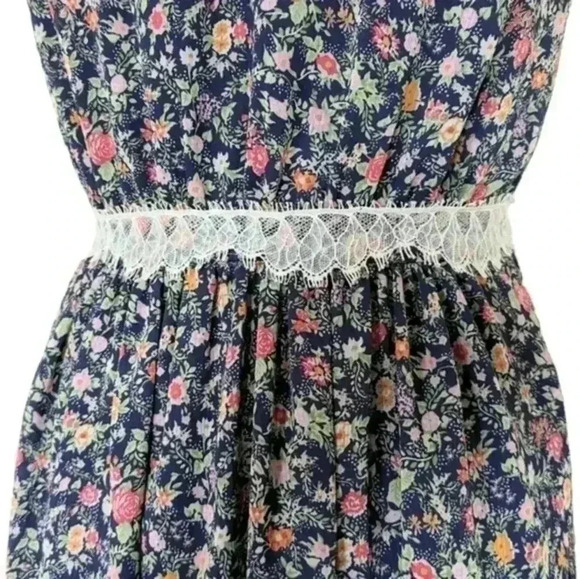 BG BCBGeneration Dress Mini Navy Floral Print Lace Coquette Y2K Women's size 6 - Picture 4 of 15